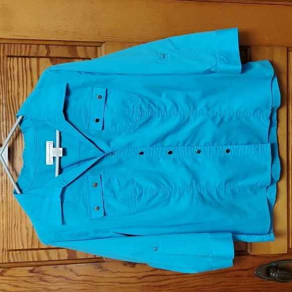 Christopher & Banks turquoise button down shirt size M - Picture 1 of 8